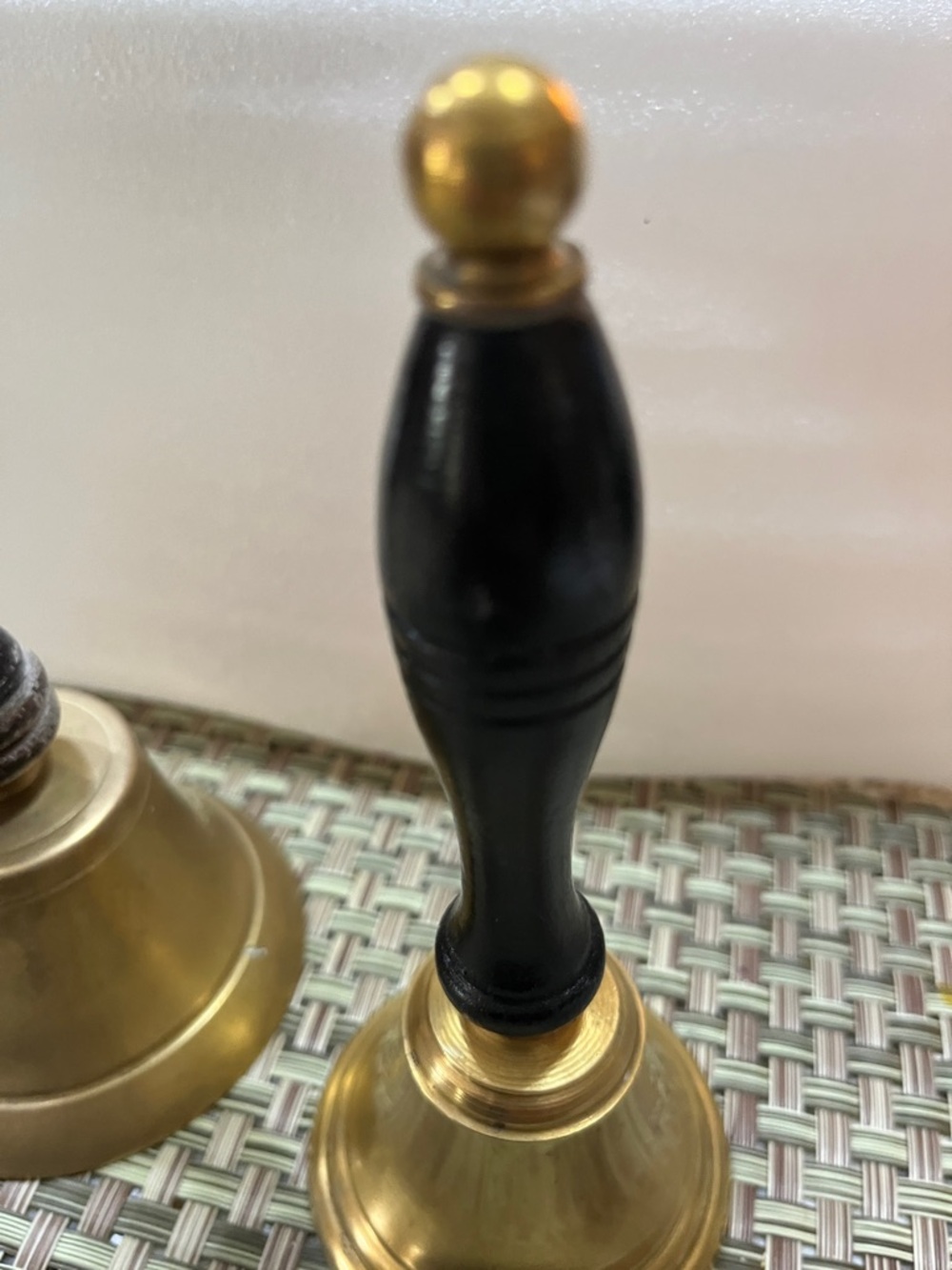 Vintage Brass Hand Bells with Wood Handles - Set of 2 - Picture 3 of 8